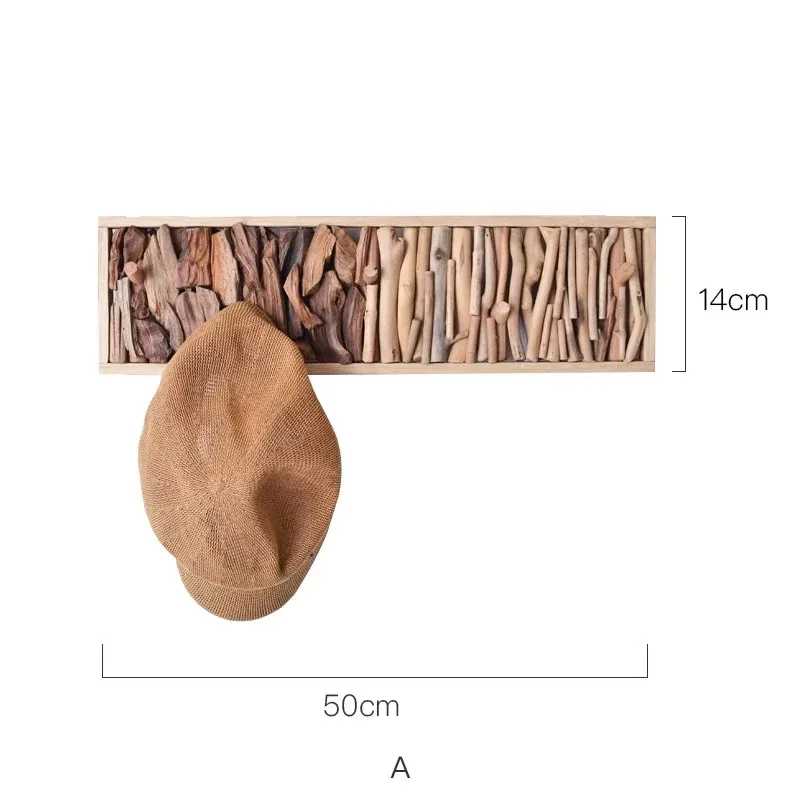 Creative handmade solid wood coat hook wall hanging bedroom entrance door back hanger free punching wall coat hook decoration