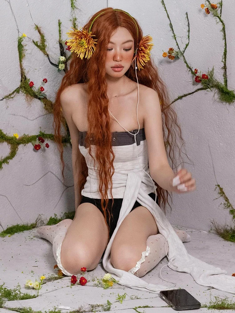 Cutenew Kink Chiusura Decorazione sexy Corsetto Top Donna Nappa lunga Patchwork Skinny Street Hottie Festival musicale Abbigliamento moda