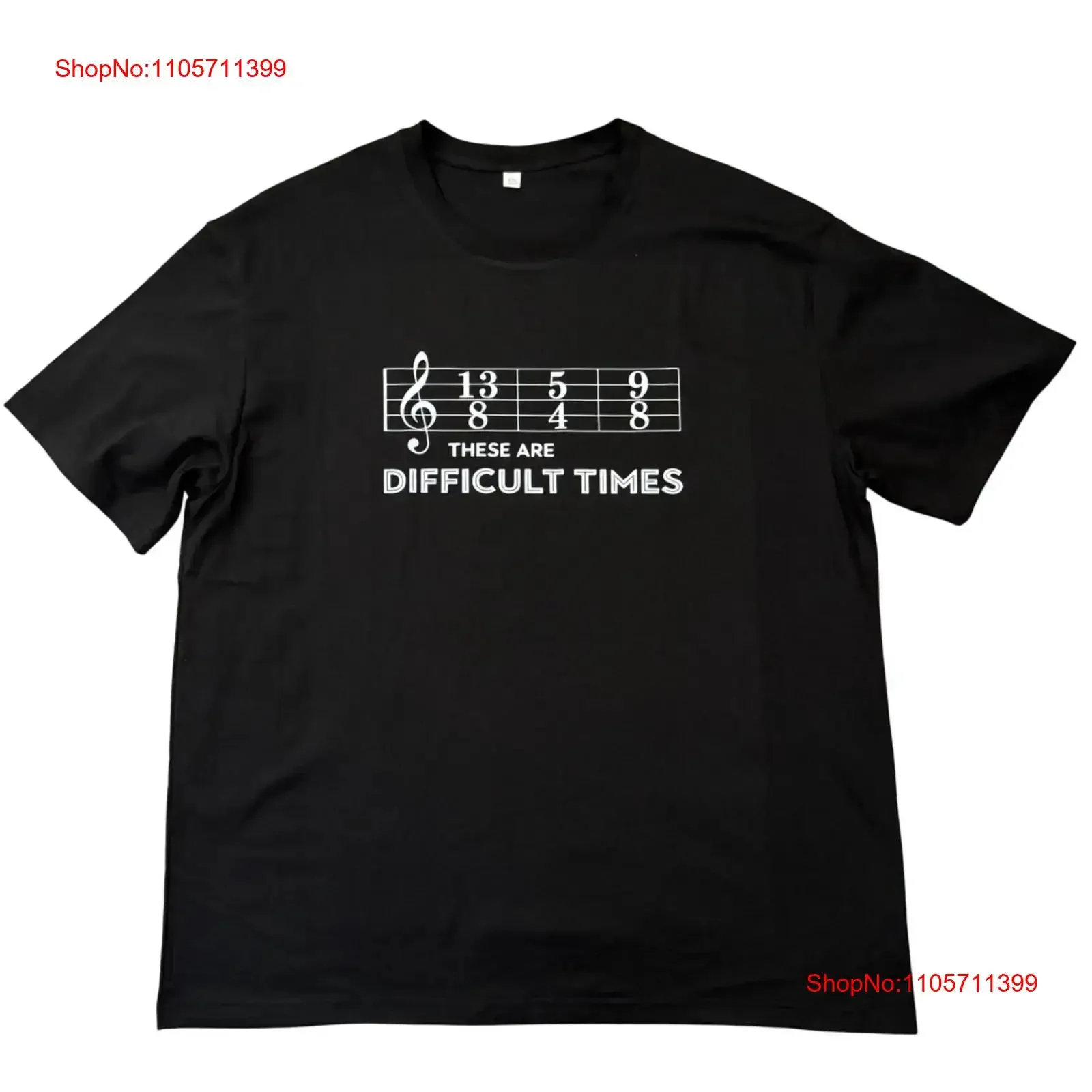 Music Humor T Shirt XXL Black Difficult Times Treble Clef Design long or short sleeves vintage Washed Versatile Unisex Soft