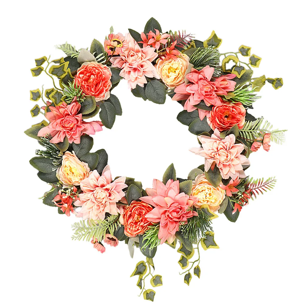 

Artificial Realistic Wreath Decorative Door Dahlia Lifelike Hanging Wall Colorful Plastic Flower Ring Home Decoration