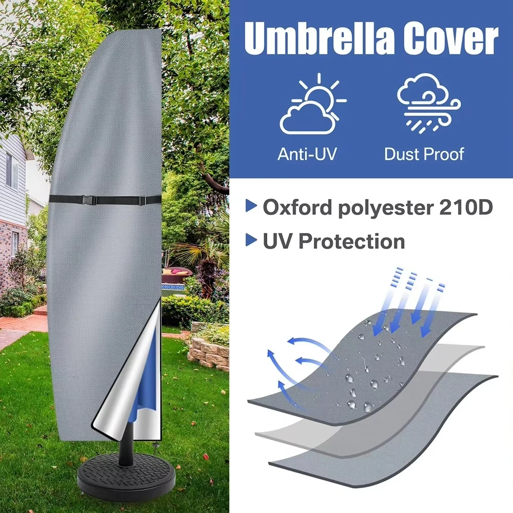 210D Patio Umbrella Parasol Cover Waterproof Outdoor Banana Straight Style Fits Cantilever Umbrella Up to 12-14 Feet
