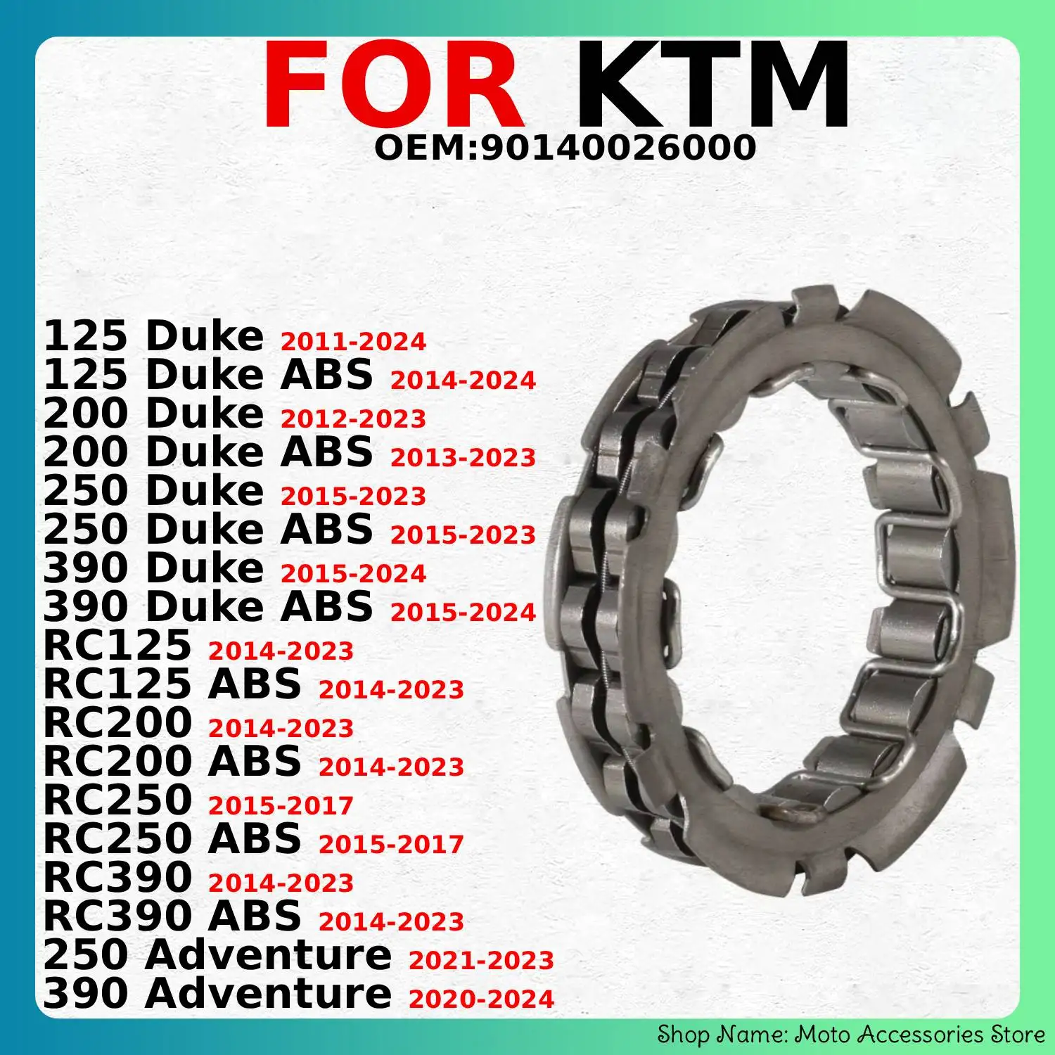 For KTM 125 200 250 390 Duke Adventure ABS RC125 RC200 RC250 RC390 ABS OEM:90140026000 Motorcycle Starter Clutch Assy Bearing