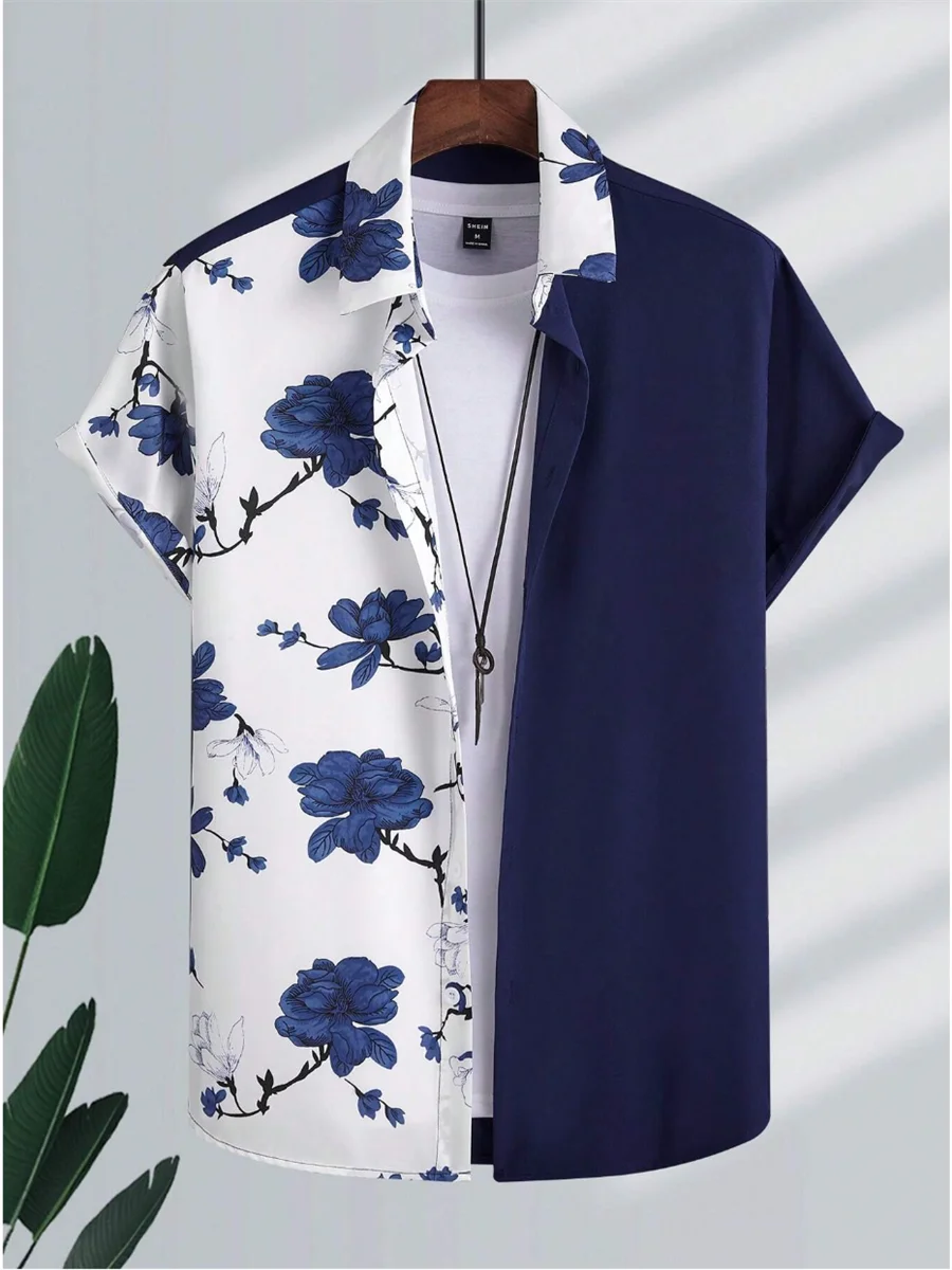 Fashion New Flower Plant Vacation Hawaiian Mens 3D printed Shirt Outdoor casual comfort Vacation Summer Lapel Short Sleeve Shirt