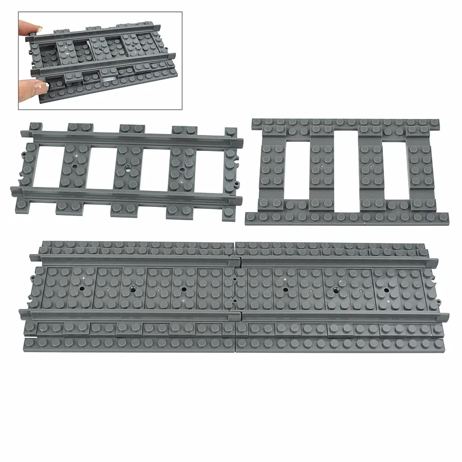 MOC City Train Tracks Curved Railway Building Block Bricks Crossing Switch Flexible Forked Uphill Straight Creative DIY Toys