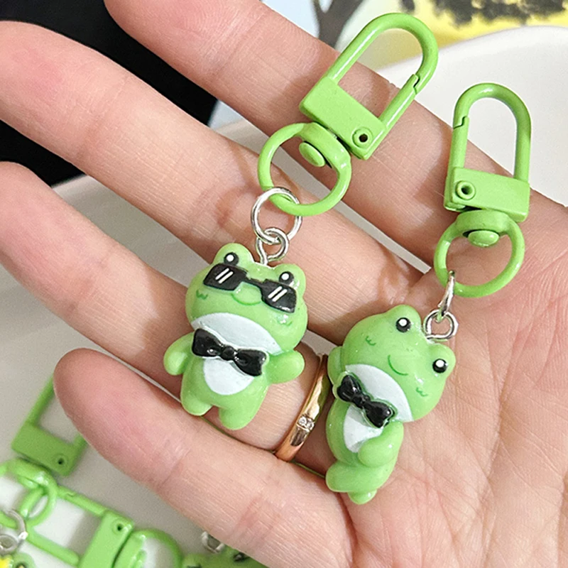 Cute Cartoon Green Frog Keychain Lovely Animal Keyring Handbag Pendant Charms Car Key Accessories For Girls Jewelry Gift