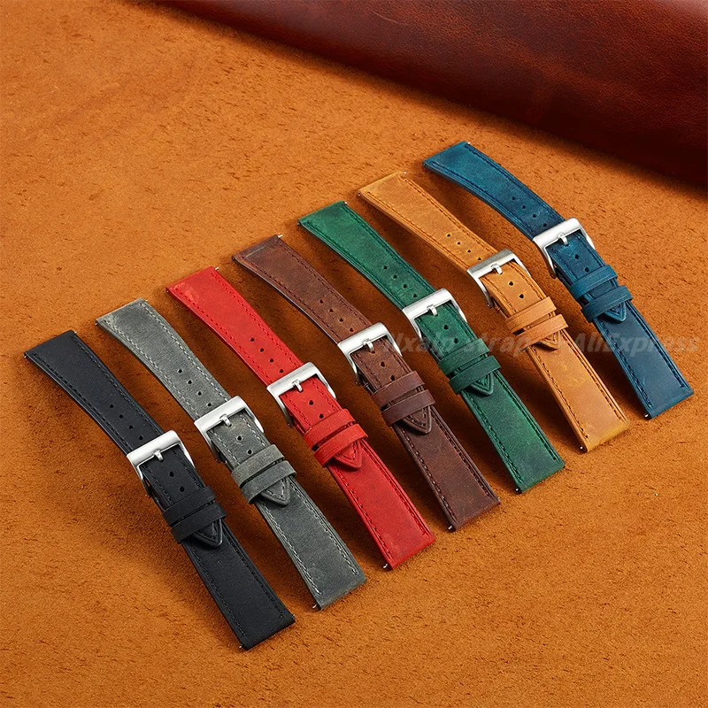 Vintage Leather Watch Strap 18mm 19mm 20mm 21mm 22mm 24mm Quick Release Cowhide Watchband for Omega for Seiko Watch Bracelet