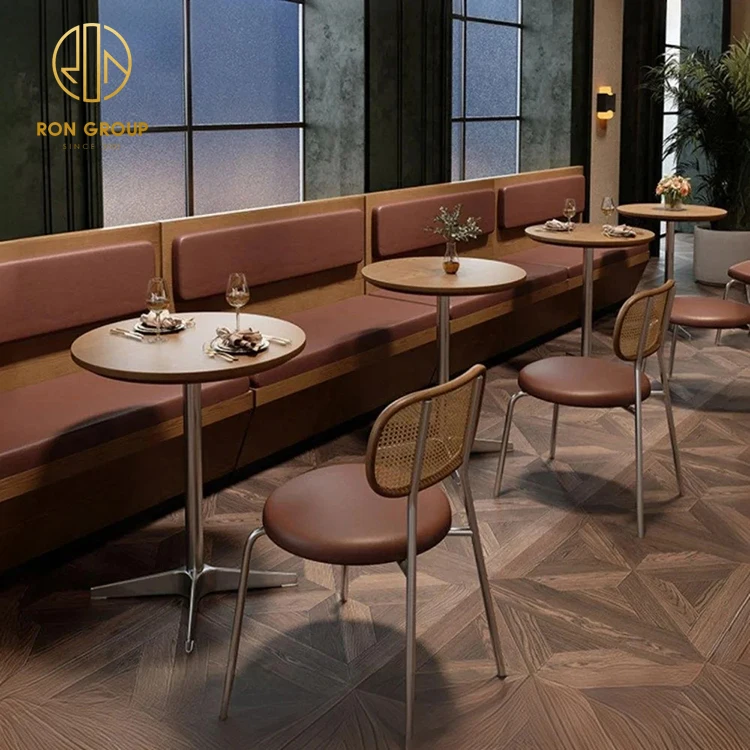 Vintage Square Solid Wood Leather Long Bench Booth Seating Commercial Cafe Tea Shop Restaurant Table And Chair Furniture Set
