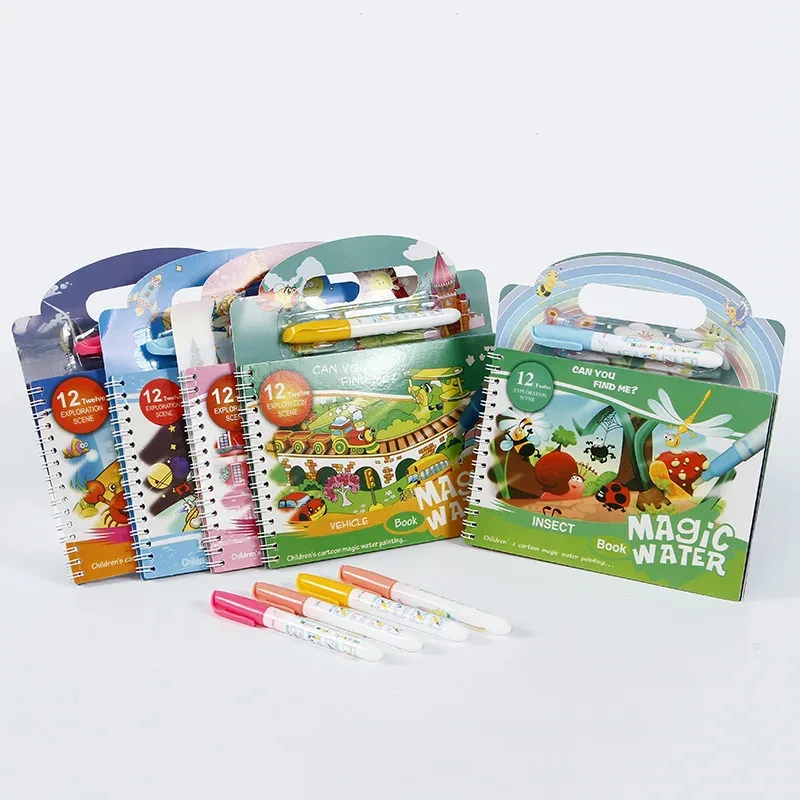 Libro magico da disegno ad acqua: giocattolo riutilizzabile per bambini Montessori, pittura senza disordine per l'educazione precoce