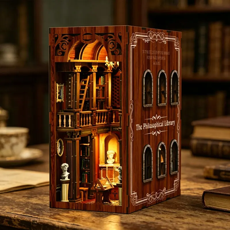DIY Wooden Book Nook Insert Kit Doll Houses Building Toys Bookends Bookshelf Home Decor DollHouses Toys For Xmas Birthday Gifts