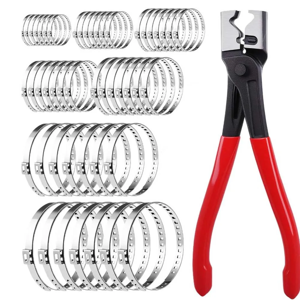 Adjustable Stainless Steel Hose Clamp Set with Pliers 7 Sizes for Fuel Line Vacuum and Radiator Hose Repair 7 Pieces Each