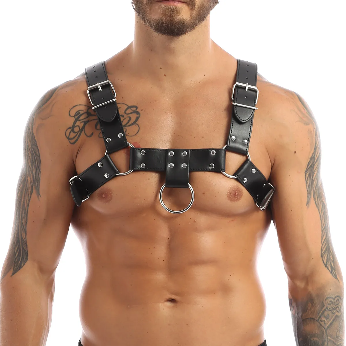 Men's Belt Adjustable Artificial Faux Leather Buckle Shoulder Armor Seat Belt Steampunk Belt Wedding Punk Harness