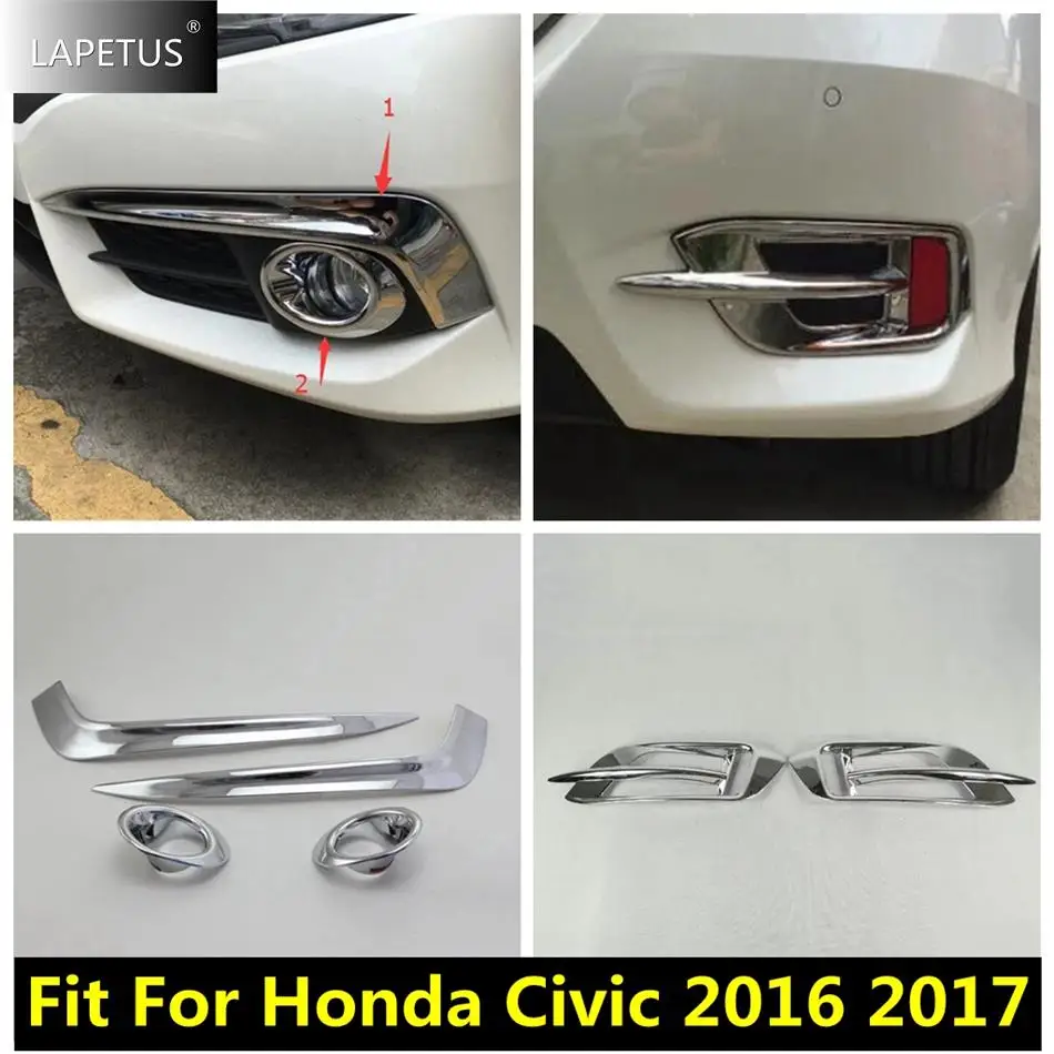 

Car Front Rear Bumper Fog Lamps Lights Ring Eyebrow Eyelid ABS Accessories Cover Trim For Honda Civic 2016 2017 Chrome Exterior