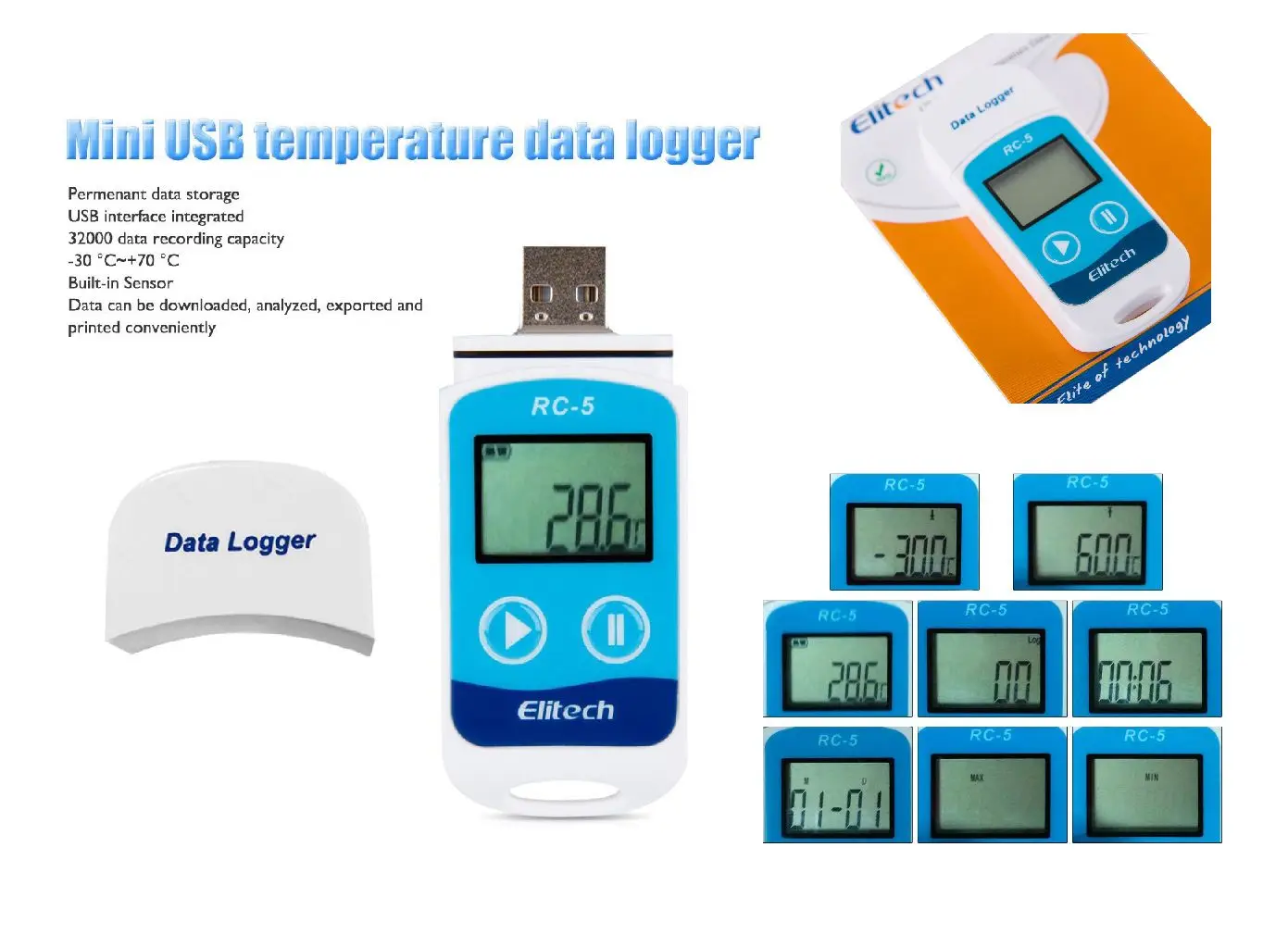 Elitech RC5 USB Temperature Data logger Datalogger Temp Recorder Internal Sensor