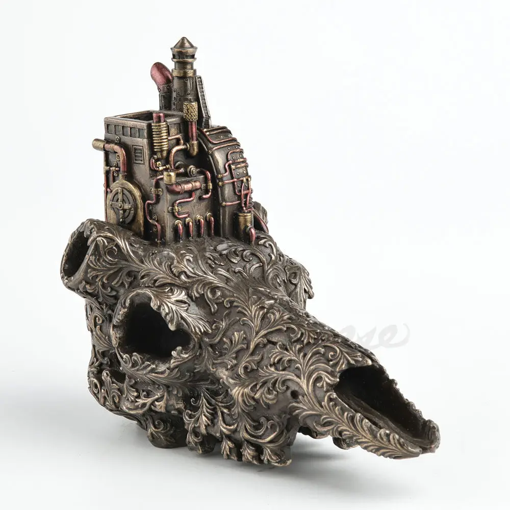 Steampunk Animal Skull Resin Figurine Mechanical Engine Gear Design Gothic Home Decoration Collectible Gift for Steampunk Fans
