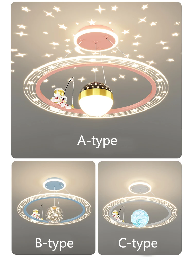 โคมไฟระย้าแอลอีดีทันสมัยสำหรับห้องเด็กห้องเด็กผู้ชายโคมไฟติดเพดานอ่านหนังสือควบคุมระยะไกลโคมไฟติดเพดานฉายดวงดาวในร่มสำหรับห้องนอน