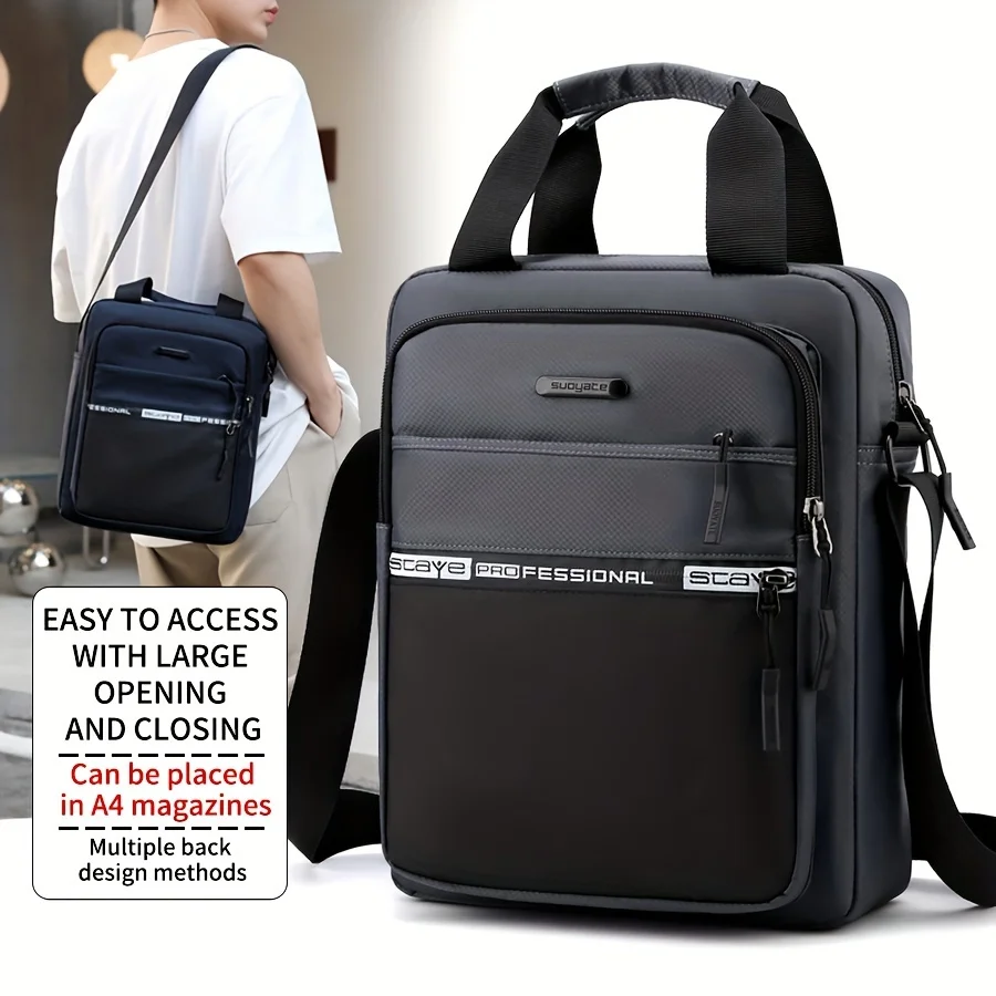 Multi Layer Business Crossbody Bag Men's Single Shoulder Bag, Trendy Nylon Handbag Multifunctional Business Travel Briefcase Bag