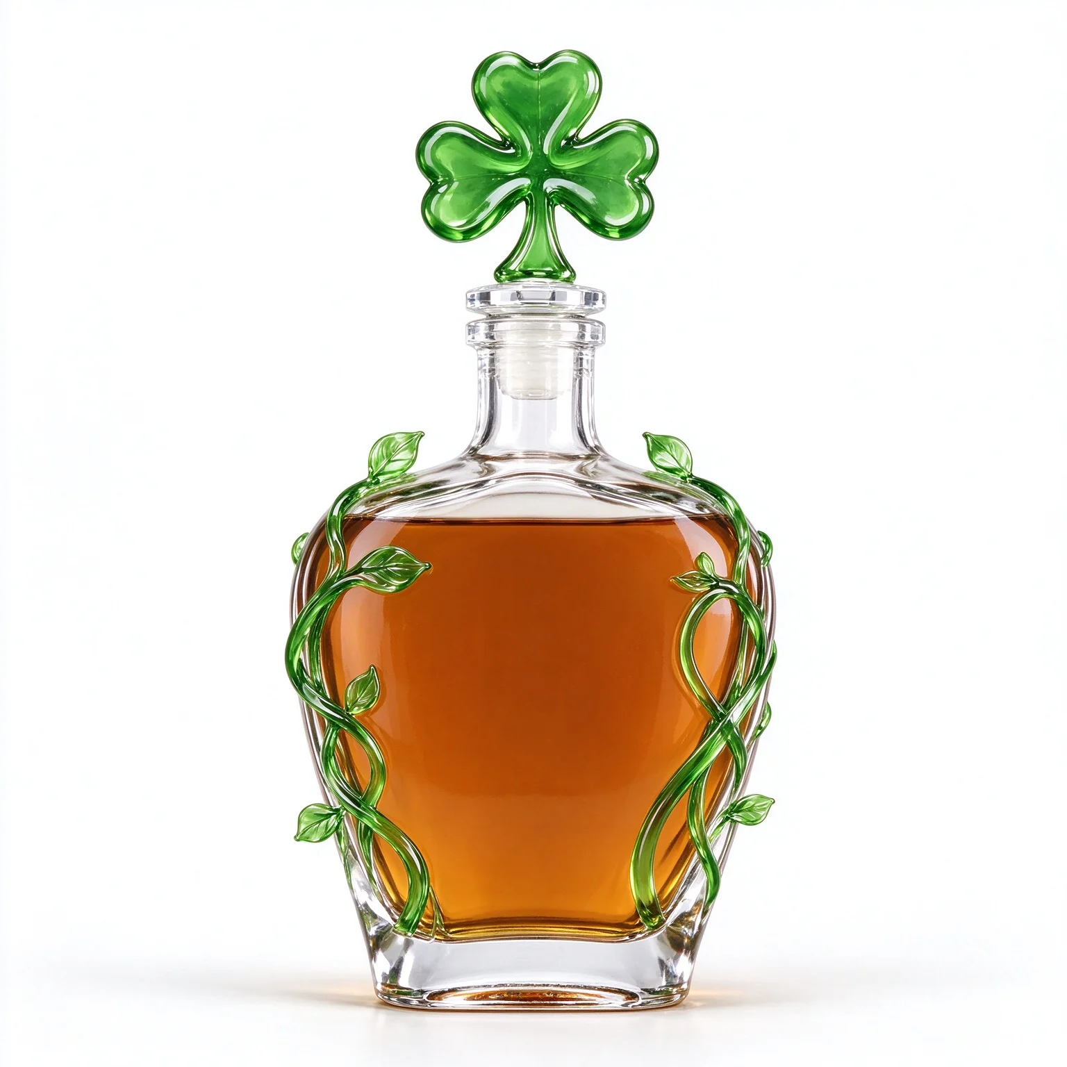 St. Patrick Shamrock Whiskey Decanter Clear Glass Home Bar Decor Wine Bottle Display Gift