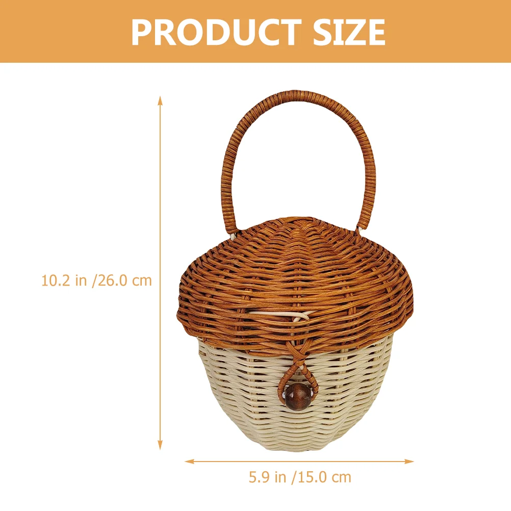 Hand Acorn Bag Baskets Portable Small with Handle Shelf Rustic Rattan Woven Flower Easter Gathering Handles