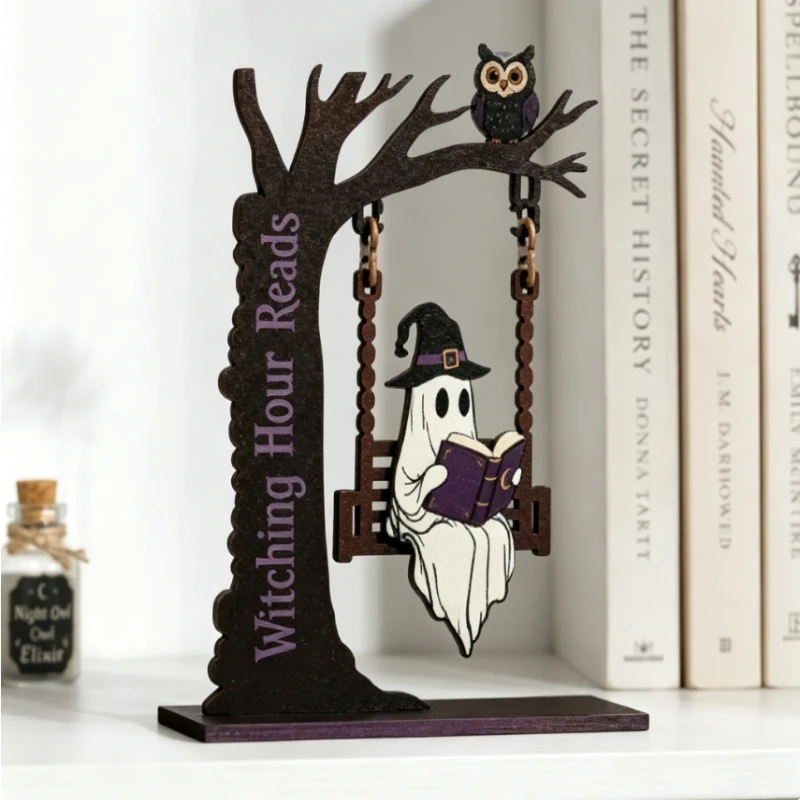 Swinging Ghost Tabletop Decor – Cute Ornament for Book Display & Desk Decoration