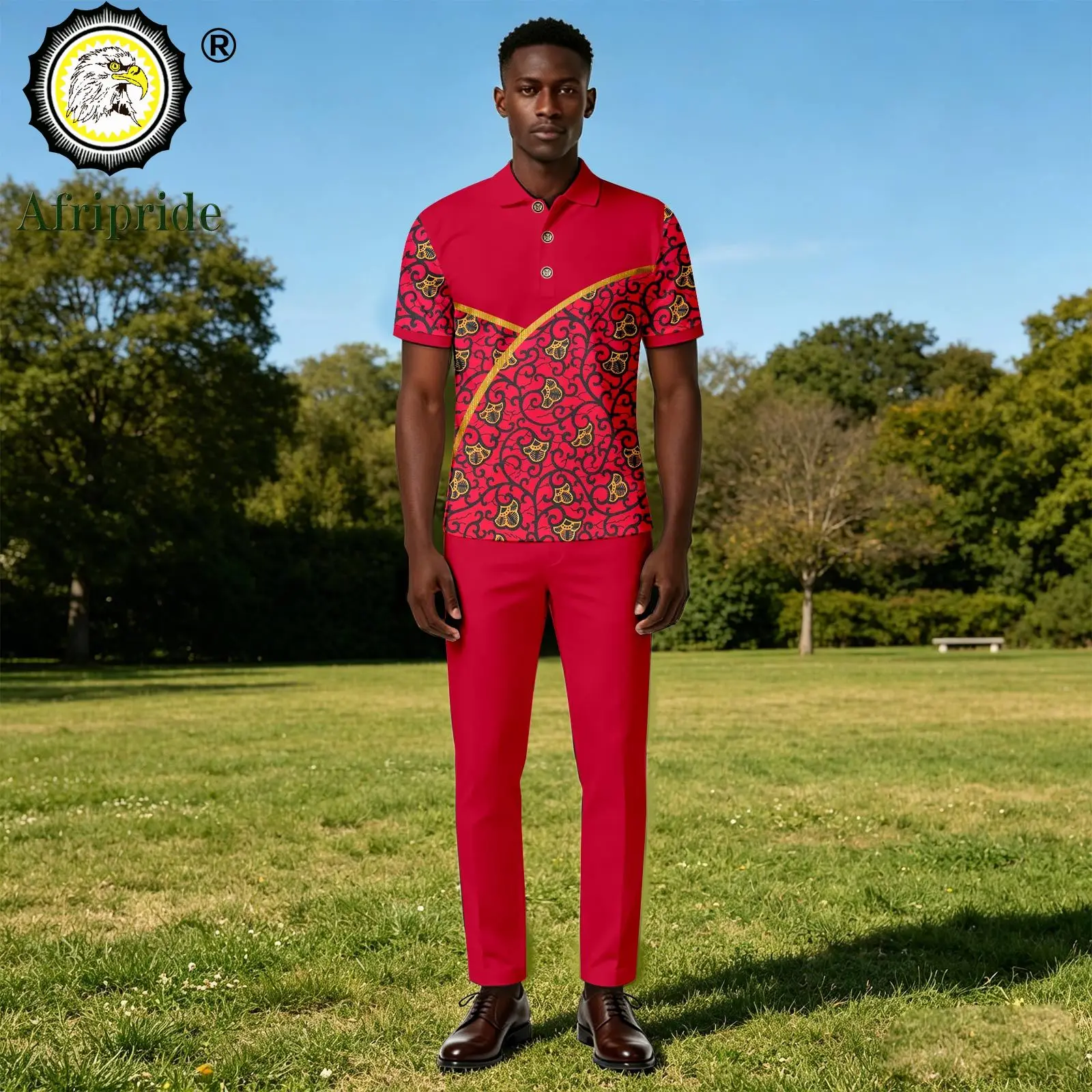 Men's African Clothes Embroidery Short Sleeve Applique Polo Shirts and Pants 2 Piece Set Dashiki Outfit Print Tracksuit 2616111