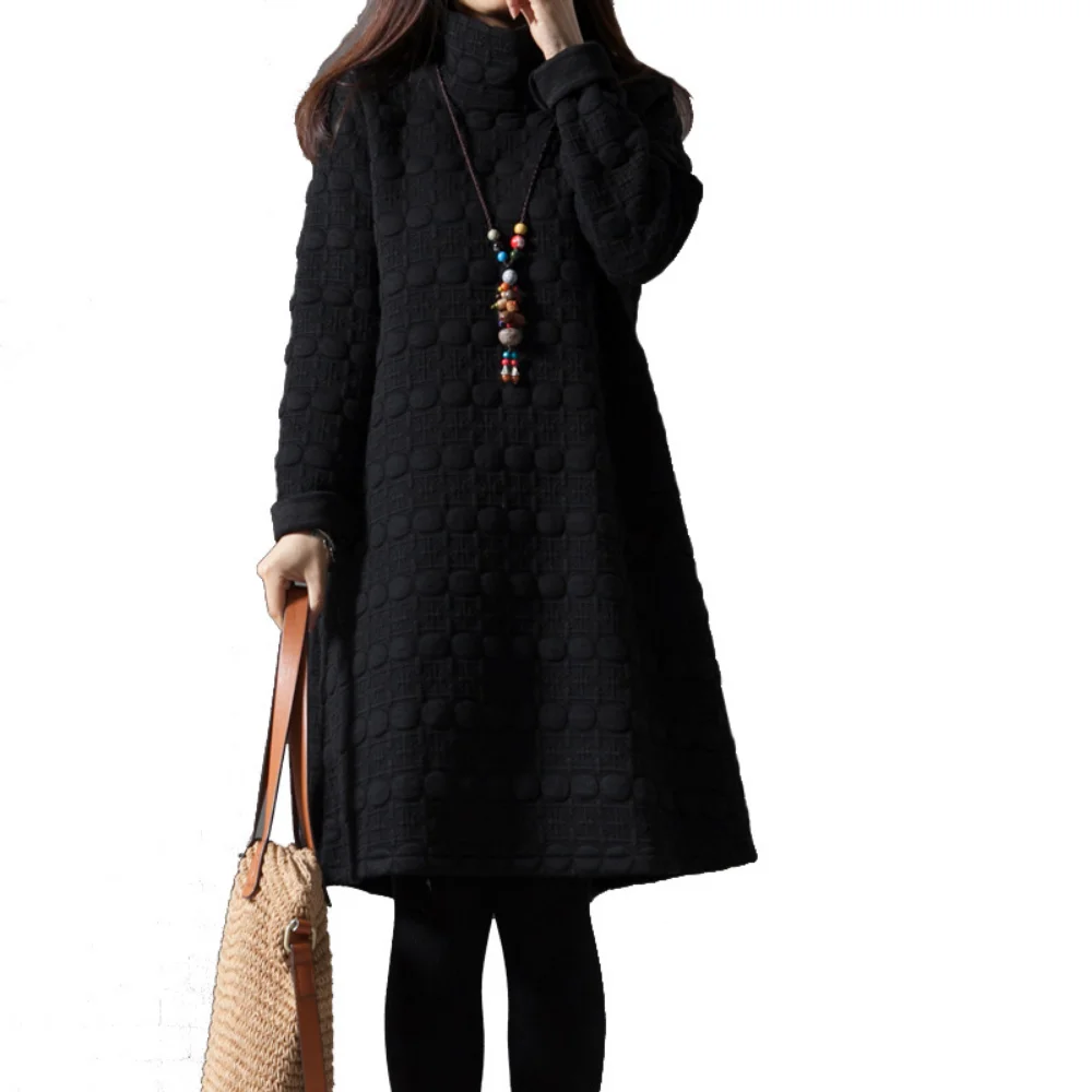 Vestidos holgados de cuello alto para mujer embarazada, ropa informal con estampado de lunares, Vestido de manga larga grueso y cálido para otoño e