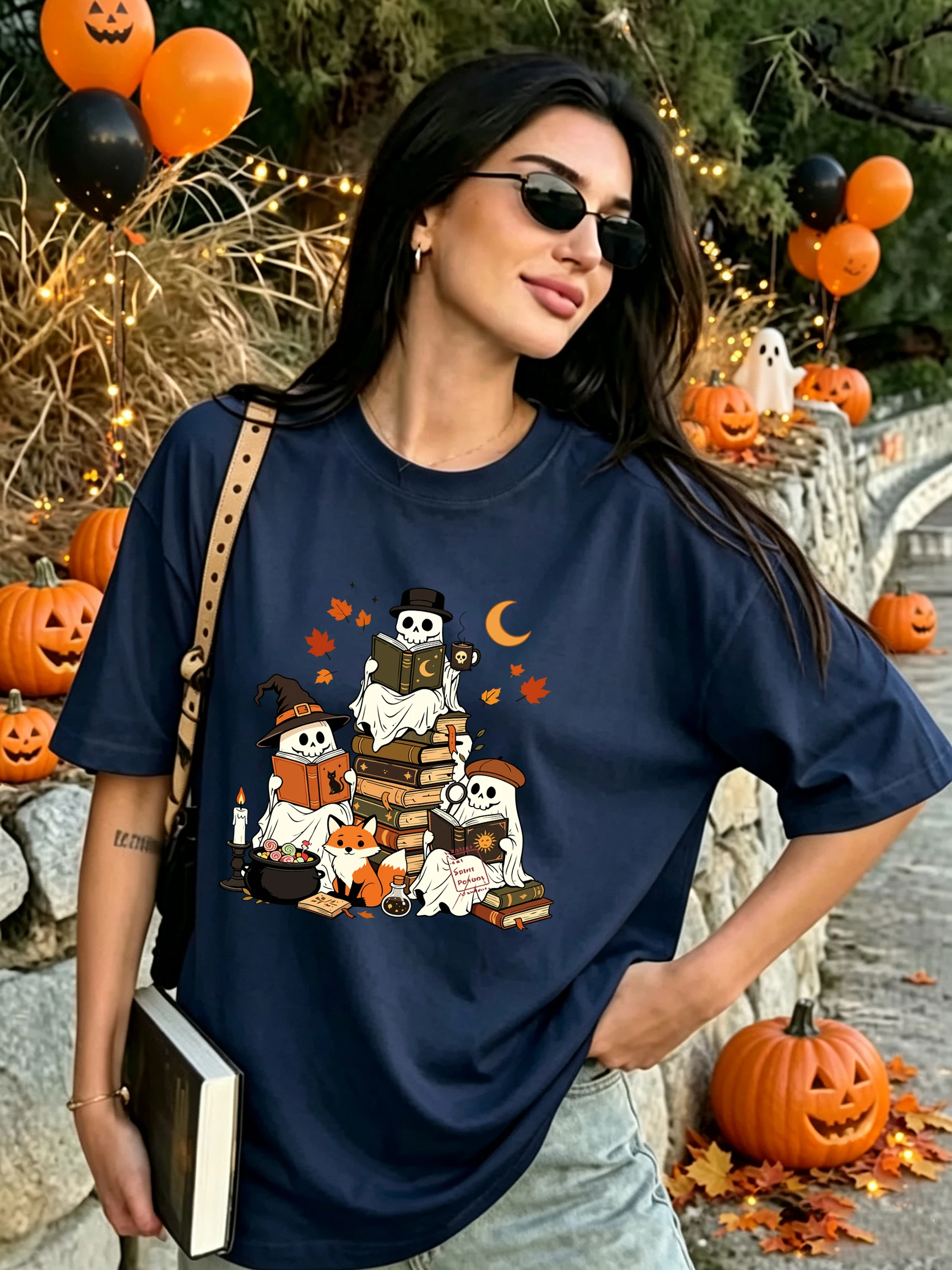 Cozy Halloween Reading Printing Women'S T Shirts Summer O-Neck T-Shirt Cotton Couple Running Sportswear Casual Oversized Clothes