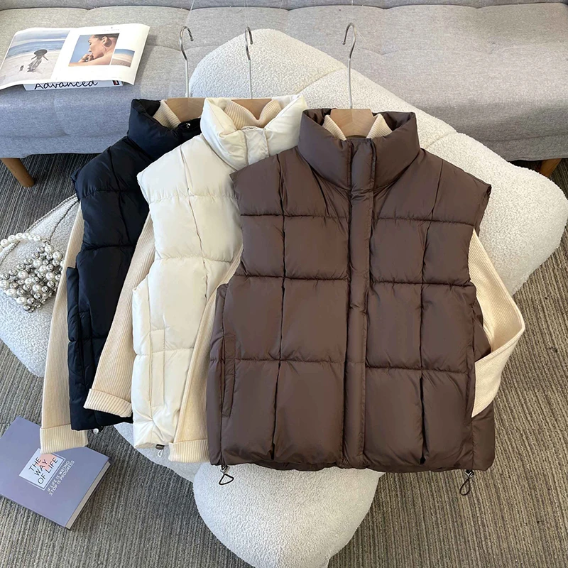 

Сплошной цвет с воротником-стойкой, женский хлопковый жилет, осень-зима, новый дизайн, свободное пальто без рукавов, модный толстый жилет 2025 года, верхняя одежда