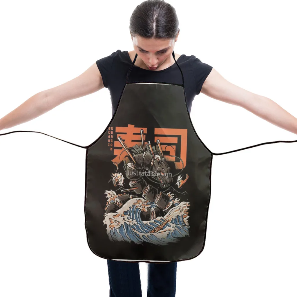 The Black Sushi Dragon Kitchen Women Apron Household Cleaning  Composite Pinafore Salon Home Cooking Baking Adult