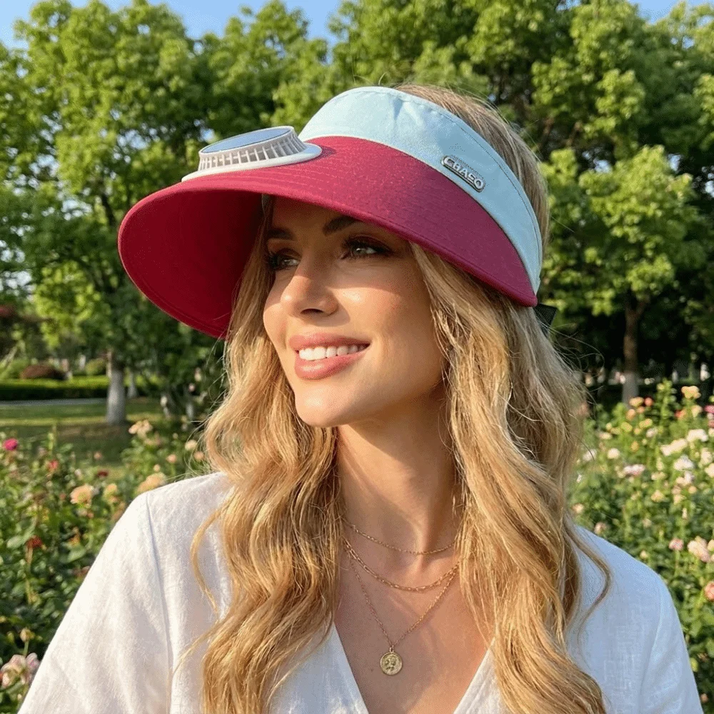 Breathable Solar Fan Hat Polyester Lightweight Empty Top Hat Adjustable USB Charging Wide Brim Sun Hat for 5V300MAH Camping