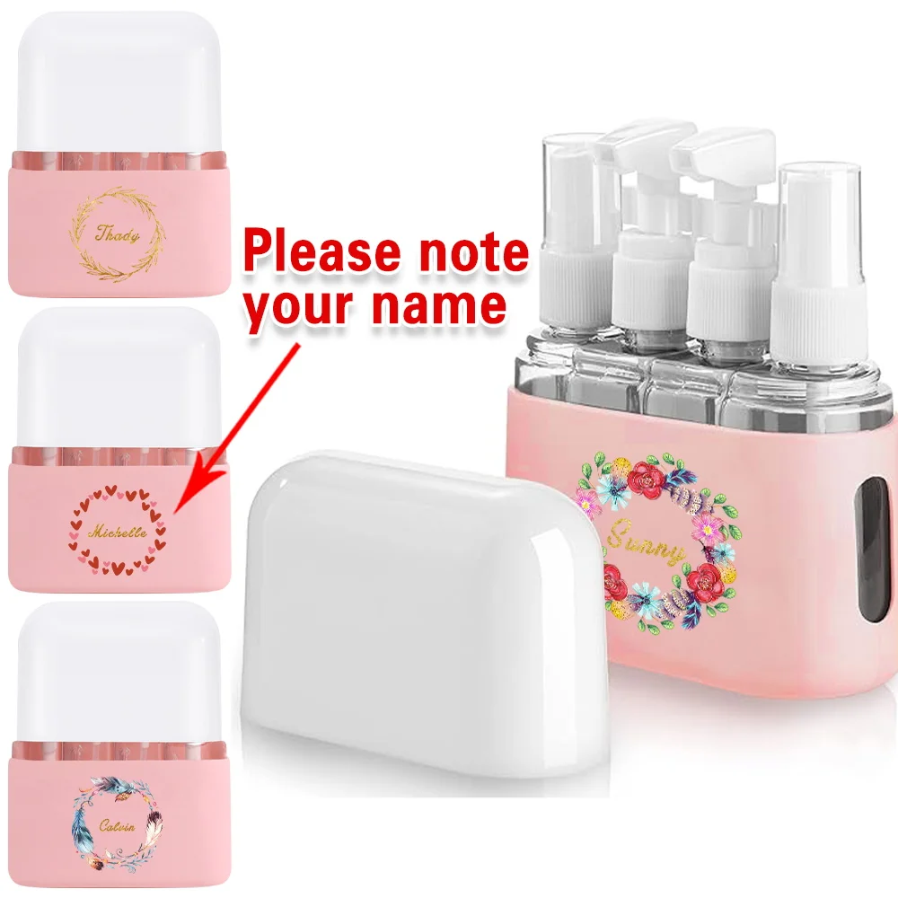 

Customized Name 4 In 1 Refillable Travel Bottles Dispenser Set Portable Shampoo Lotion Shower Gel Organizer with Storage Box DIY