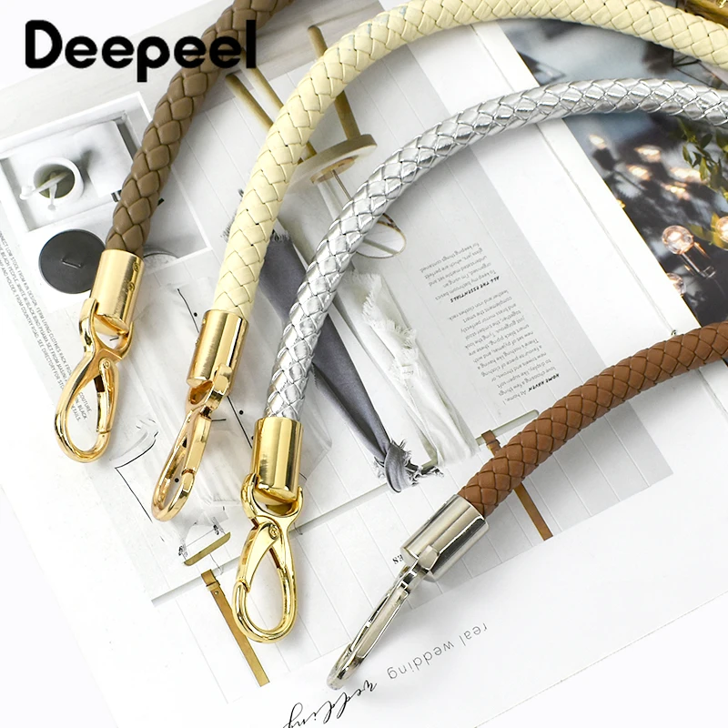 2Pcs Deepeel 30-60cm Metal PU Leather Round Rope Handbags Handle Bag Strap Luggage Bags Shoulder Belt Craft Hardware Accessory