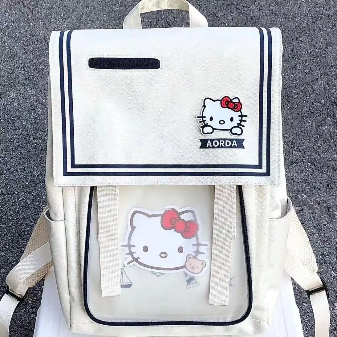 MINISO-Mochila De HELLOKITTY para mujer, morral escolar con estampado de dibujos animados para estudiantes de secundaria y secundaria, novedad de