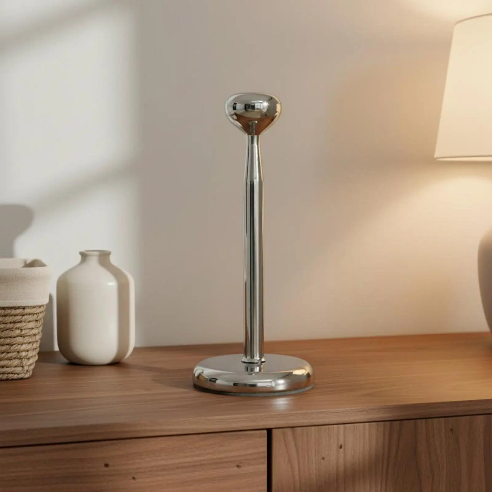 Modern Stainless Steel Kitchen Roll Holder Freestanding Paper Towel Stand with Weighted Circular Base for Countertop Dining