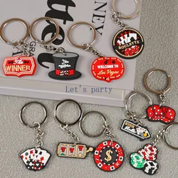 10Pcs Las Vegas Casino Poker Card Theme PVC Keychains Backpack Pendant toy for Boy Birthday Wedding Game Night Party Decoration