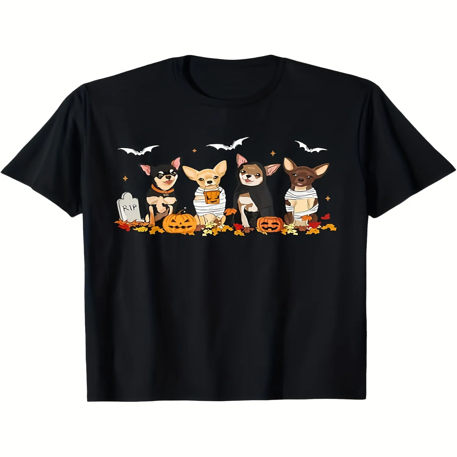 Funny Pumpkin Ghost Chihuahua Halloween Chihuahua Dog Mom T-Shirt, 100, Gift for Men Women Dad Mom Friends, S-XXXL, Black Same Style for Men And Women 2025 Summer Short-Sleeved Printed T-Shirt Pu Unisex T Shirt Gift For Her