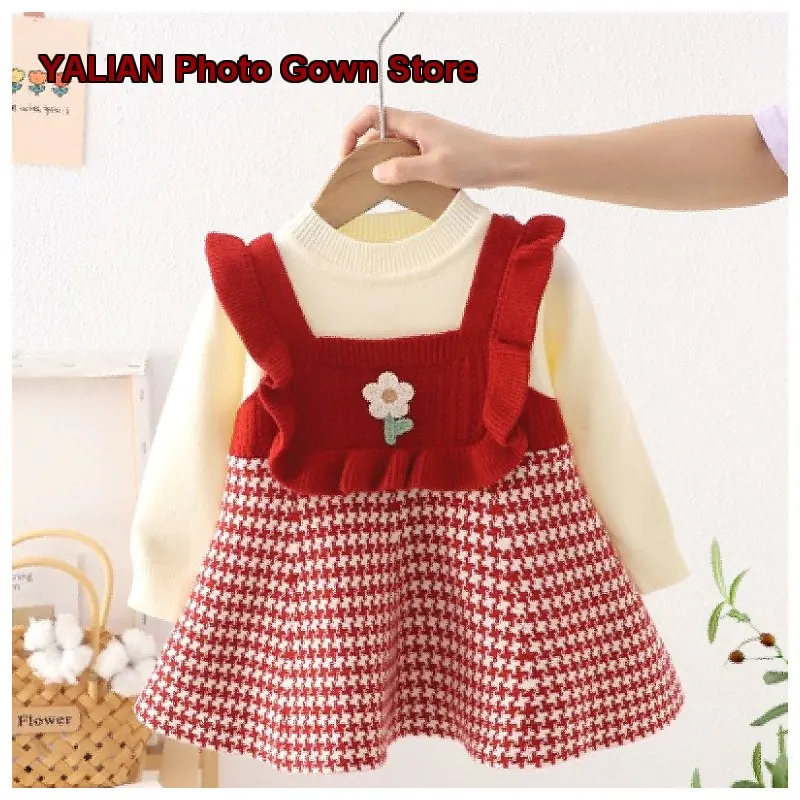 Girls Princess Dress Infant Winter Knit Dress Solid Color Warm Base Layer Top for Little Girls