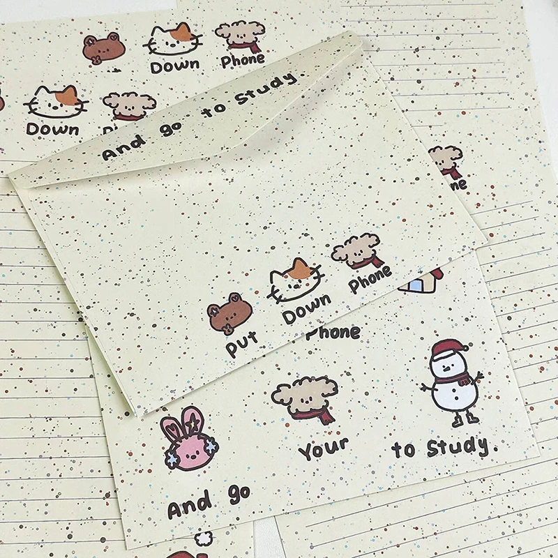 1Set Cartoon Small Animal Envelope Set Cute Letter Paper Blessing Birthday Card Gift With Envelope Hand Drawn Cards Gift