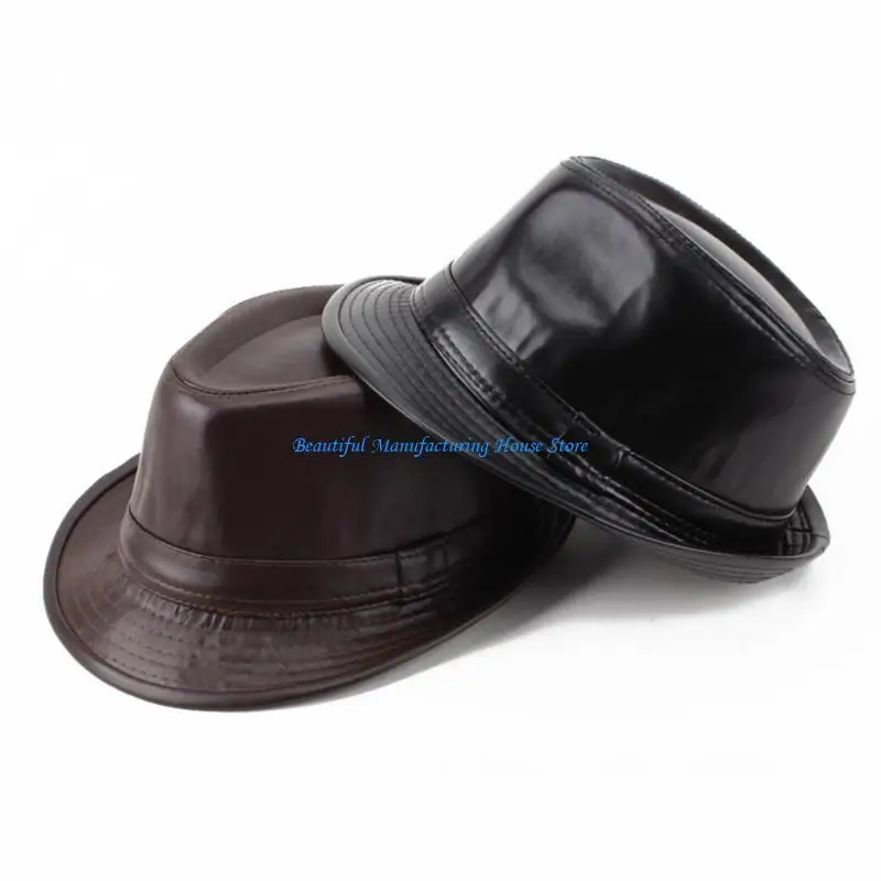 

E56A Windproof Faux-leather Hat Older Men Britain Hats Casual Vintage Hat