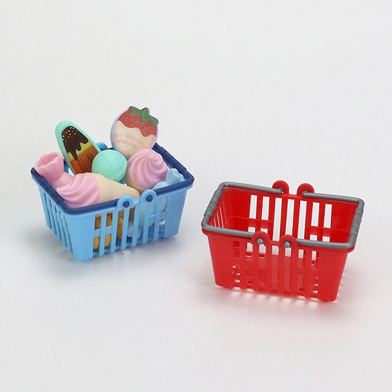 Mini cestas de compras de plástico, juguetes de simulación, decoración en miniatura, accesorios para casa de muñecas, 10 unidades
