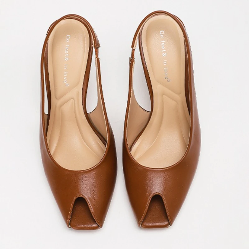 Sexy Slingback High Heels Women PU Leather Fish Mouth Stiletto Heel Party Shoes Female Fashion Designer Sandals Women Pumps