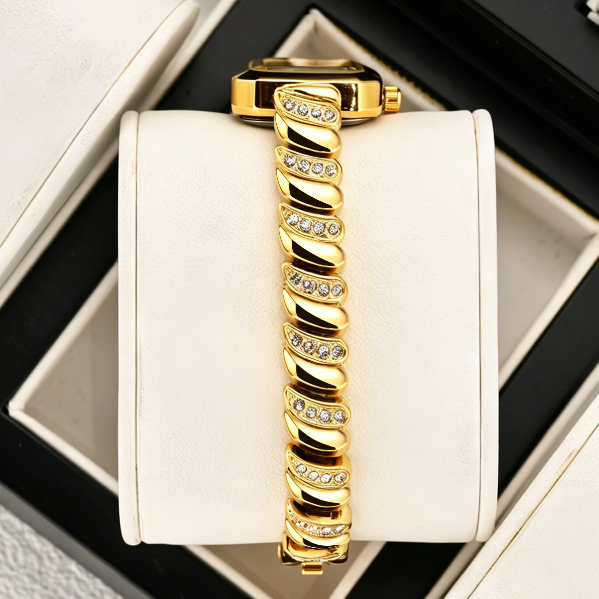 YaLaLuSi Fashionable Diamond-Set Link-Strap Square-Case Water-Resistant Quartz Ladies’ Light Luxury Decorative Wristwatch