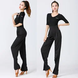 Pantalones de baile latino elásticos y finos para mujer, pantalón holgado de cintura alta para baile Social, novedad de 2023