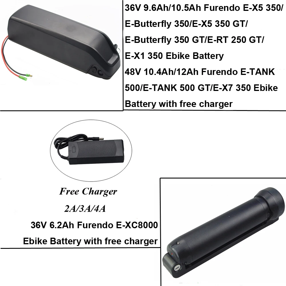 

FURENDO E-Bike Battery 36V 10.4Ah 48V 12Ah 500W for E-X1 E-X5 E-X7 E-Butterfly E-RT 250 350 GT E-TANK 500 GT E-XC8000