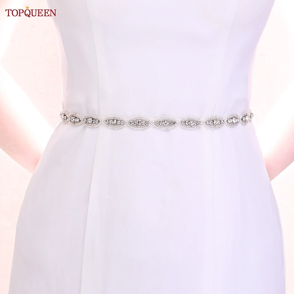 TOPQUEEN-Cinturón de novia S102 para mujer, accesorios de decoración para vestido de noche de boda, apliques de cristal plateados de moda marroquí