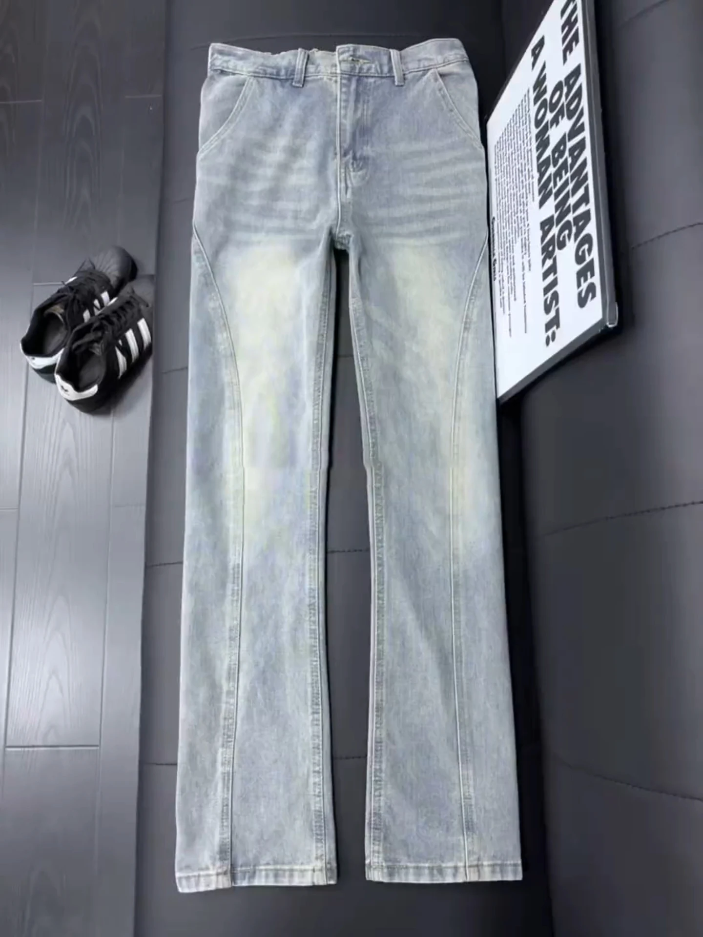 

Retro Blue Men's Flared Jeans Autumn Winter Fce High Street Cool Straight Leg Slimming Long Leg Effect Jeans Casual Jeans