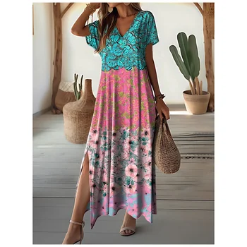 女性のためのヴィンテージスタイルの空中ブランコスカート,シンプルなVネックドレス,エレガント,特大のイブニングドレス,夏