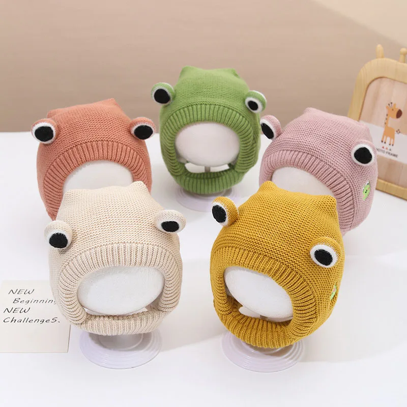 

Детская шапка для защиты ушей 0-16 м, милая зимняя теплая шапка-пуловер в виде лягушек и глаз, вязаная трикотажная шапка с бархатной подкладкой для детей ясельного возраста
