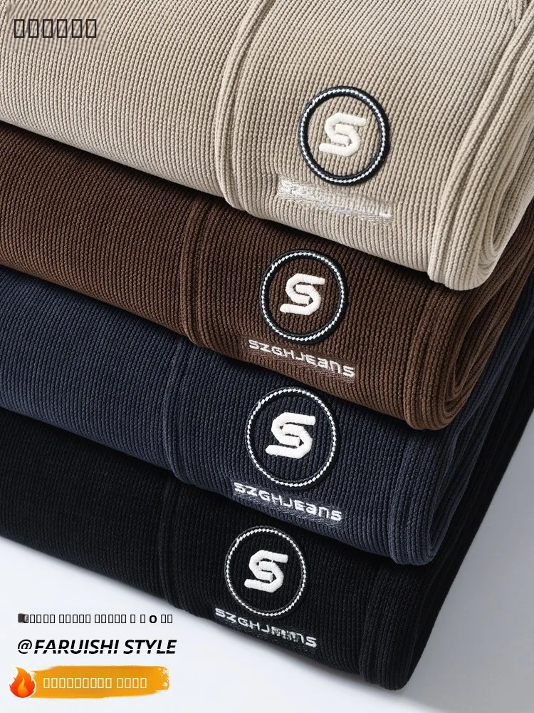 

Men's Corduroy Casual Pants Thiened Fce Autumn Winter Sle Loose Fit Windproof Trousers Harajuku Sle Long Pants