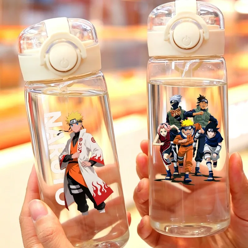 Botella de agua Naruto de 400ml con pajita para mujeres y hombres, botellas deportivas portátiles para exteriores, taza con estampado de dibujos animados de Anime, regalos de cumpleaños