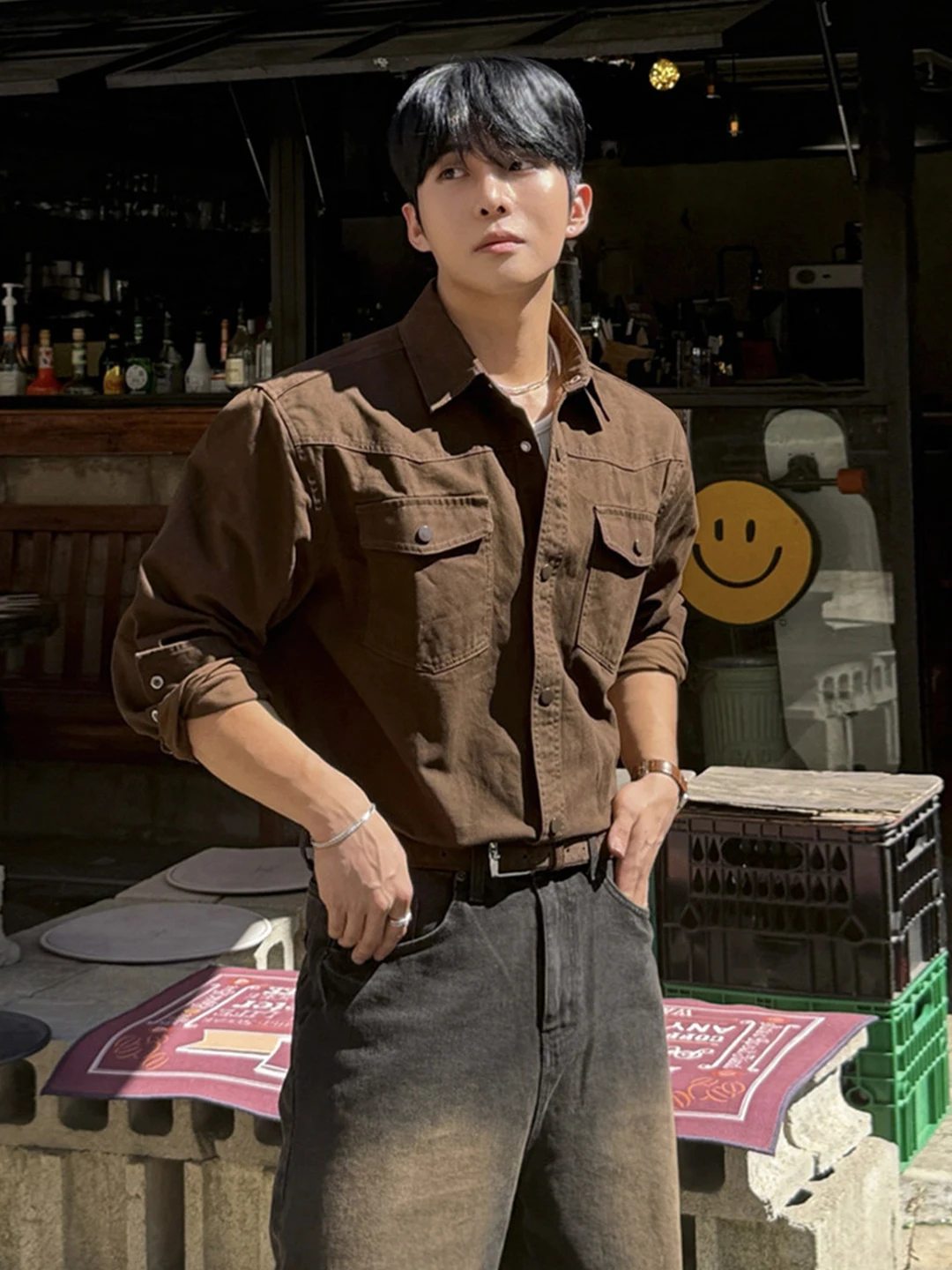 Retro American Style Long Sleeve Workwear Shirt Men's Casual Korean Commute Coat Loose Fit Cotton Deformable Spring Autumn